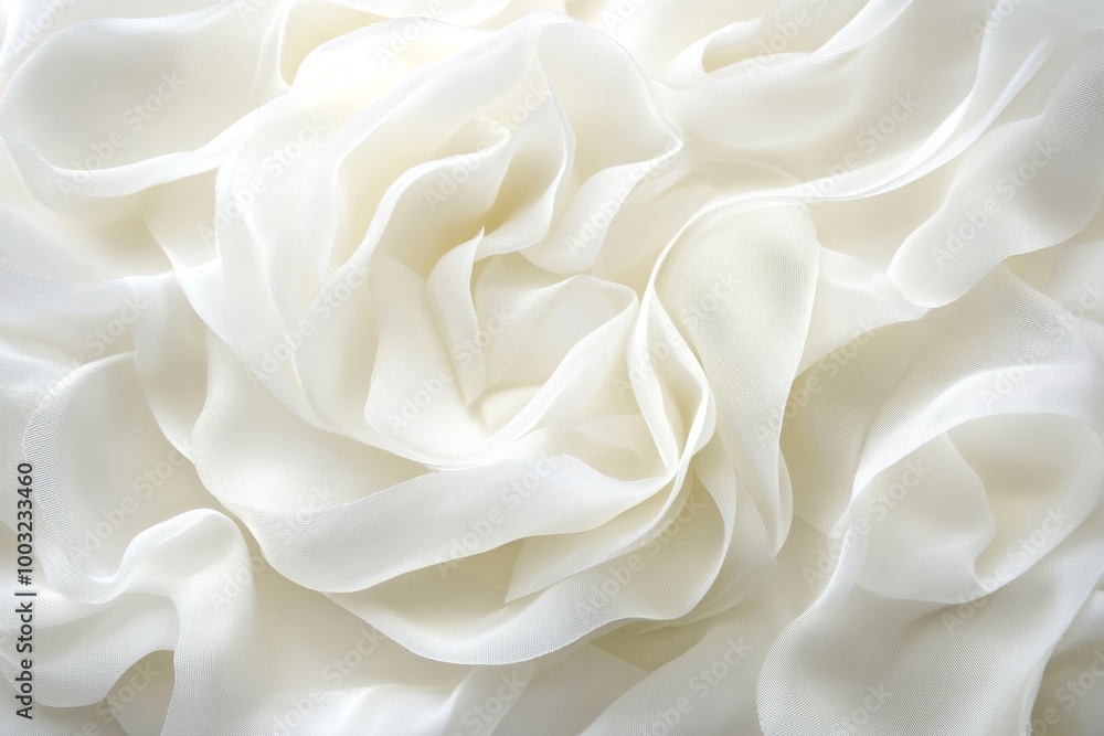 Beige ruffle bridal dresses on a white background. Background illustration of wedding decor. Light waves of silk fabric on a white background. Beige ruffle bridal dresses on a white background. Background illustration of wedding decor. Light waves of silk fabric on a white background.