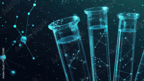 Polygonal Wireframe Test Tubes on Starry Background - Futuristic Science and Technology Concept