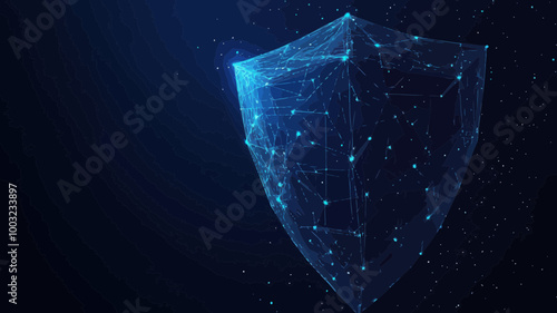Polygonal Security Shield Vector Illustration Low Poly Design for Data Protection Concept with Lines, Dots and Shapes in Starry Sky Background