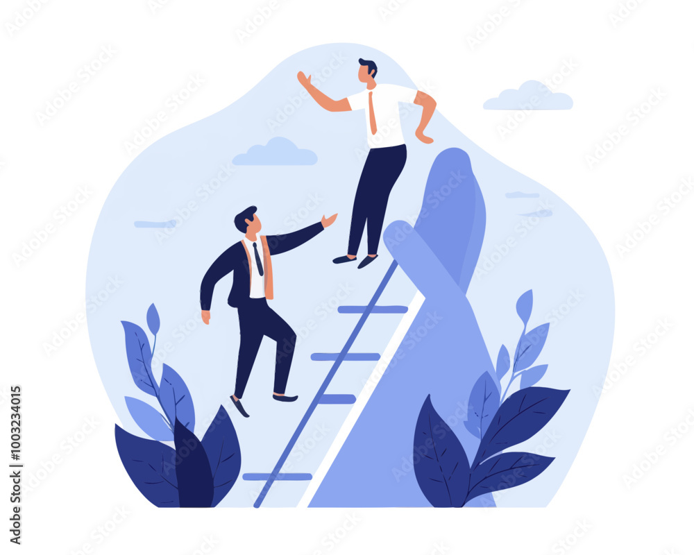 Business Mentorship Success Support: Encouraging Teammate to Achieve Goals, Flat Minimalist SVG Vector Business Mentorship Success Support: Encouraging Teammate to Achieve Goals, Flat Minimalist SVG Vector