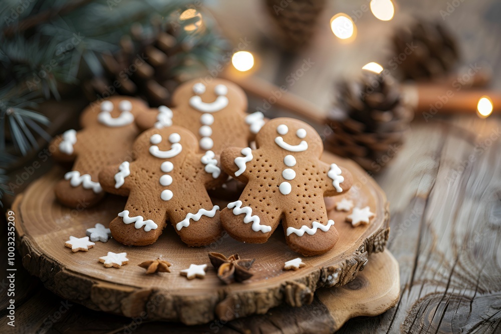 Generative Ai illustration. Christmas homemade gingerbread cookies on wooden table Generative Ai illustration. Christmas homemade gingerbread cookies on wooden table