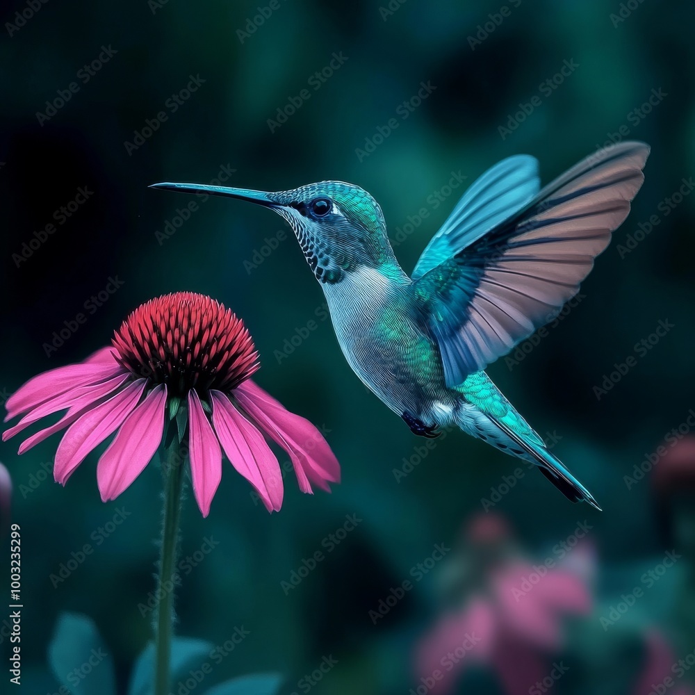 Fototapeta premium Photo of hummingbird on flower in HD 8K wallpaper