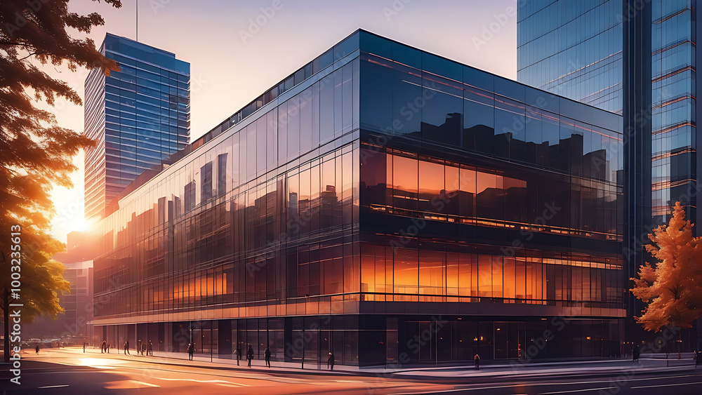 Fototapeta premium modern office building in sunset