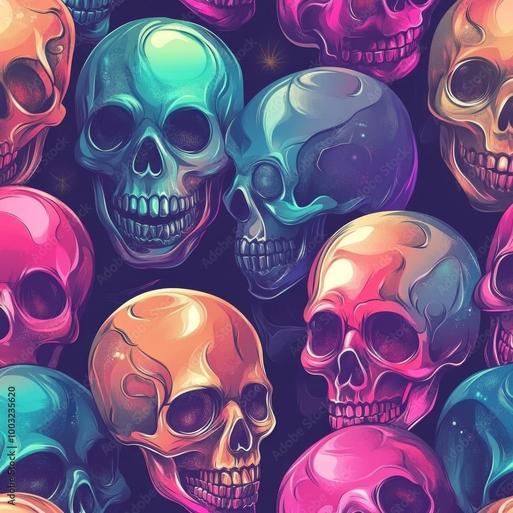 Repeat pattern of skulls, doodles, and graffiti Repeat pattern of skulls, doodles, and graffiti