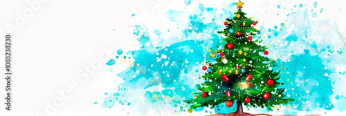 Christmas tree banner in watercolor style with place for text
