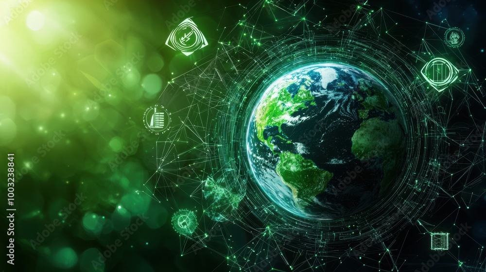 Obraz premium Interconnected Global Network Powering Sustainable Future