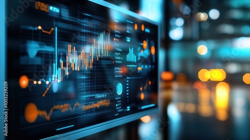 white board on wall showing financial analysis with charts and graph, office background blur 