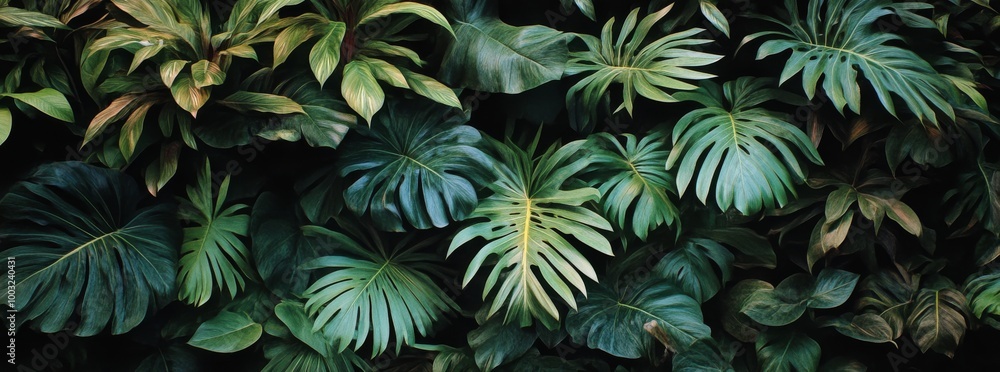 Fototapeta premium Tropical leaves texture, green abstract nature leaf texture background, picture can be used as a desktop wallpaper