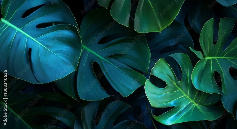 Background texture of tropical leaves with an abstract nature leaf green texture. A vintage dark tone, the picture can be used as a desktop background. Background texture of tropical leaves with an abstract nature leaf green texture. A vintage dark tone, the picture can be used as a desktop background.