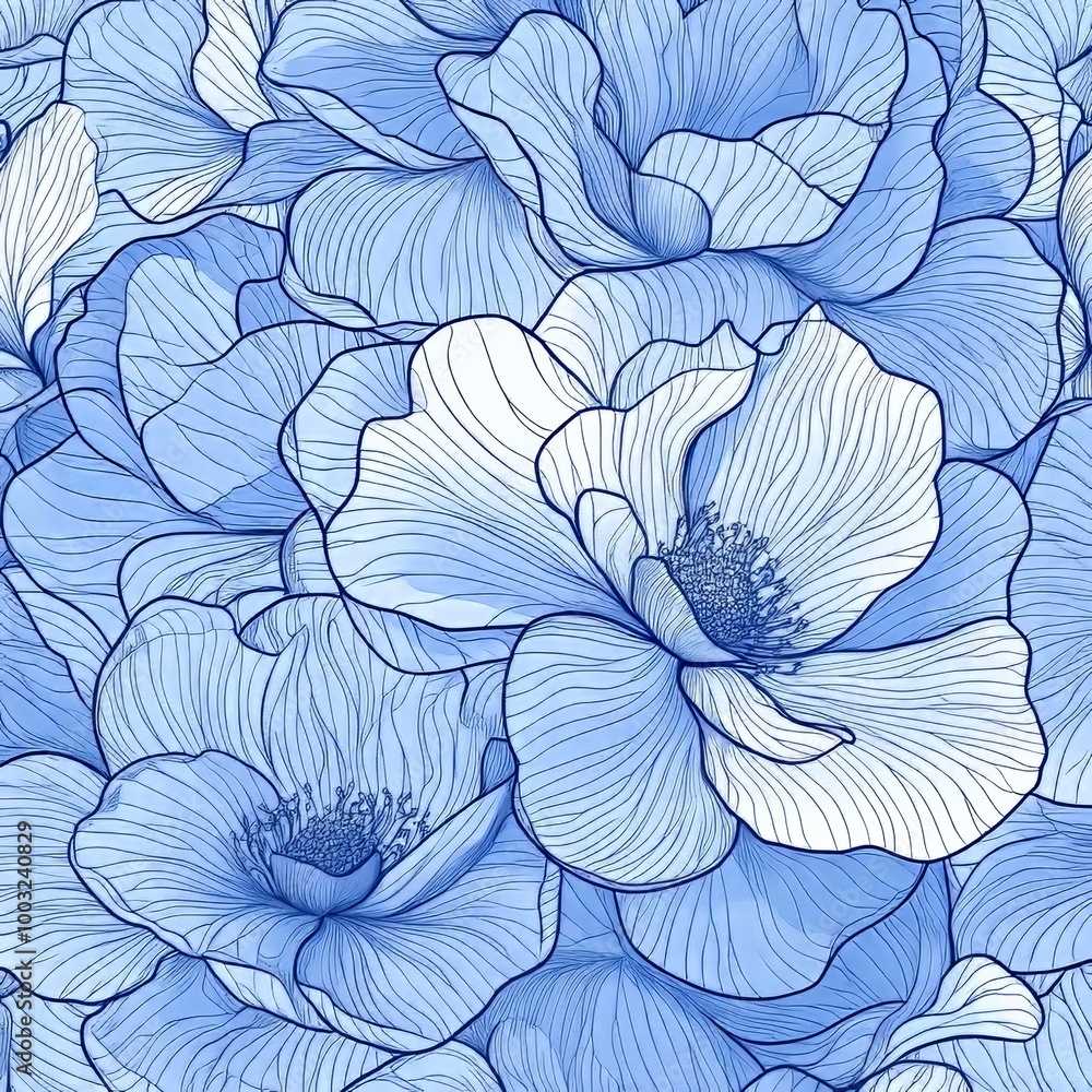 custom made wallpaper toronto digitalThe floral illustration features a seamless pattern of wild roses. The color scheme is blue and white.