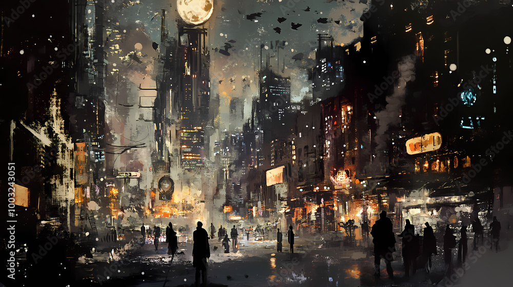 Artistic concept painting of a cyberpunk city or smart city, background illustration. Cyberpunk Dystopia. Illustration Artistic concept painting of a cyberpunk city or smart city, background illustration. Cyberpunk Dystopia. Illustration