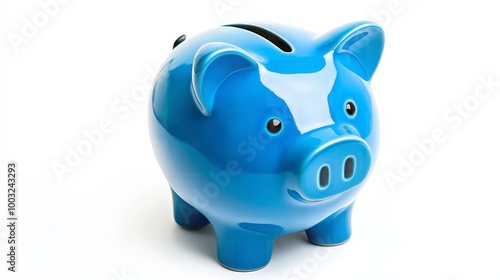 Blue piggy bank isolated on white background