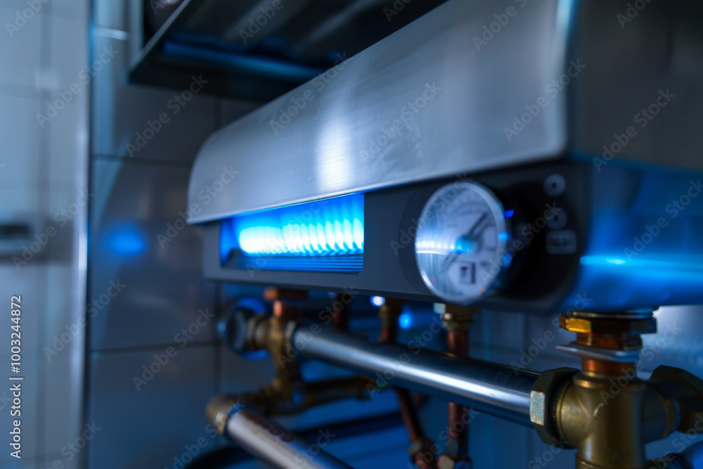Gas fired boiler heat exchanger concept for energy efficiency and sustainable business solutions. Gas fired boiler heat exchanger concept for energy efficiency and sustainable business solutions.