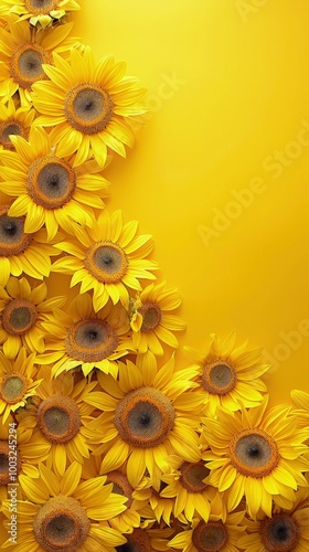 Sunflowers on soft color background, romantic feminine composition, wedding invitation concept.