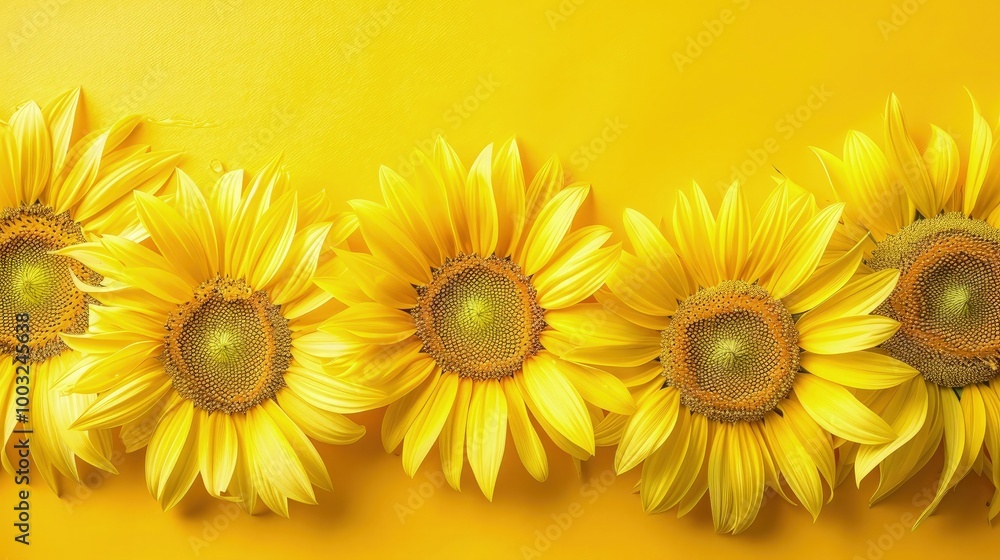 Naklejka premium Sunflowers on soft color background, romantic feminine composition, wedding invitation concept.