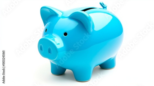 Blue piggy bank isolated on white background