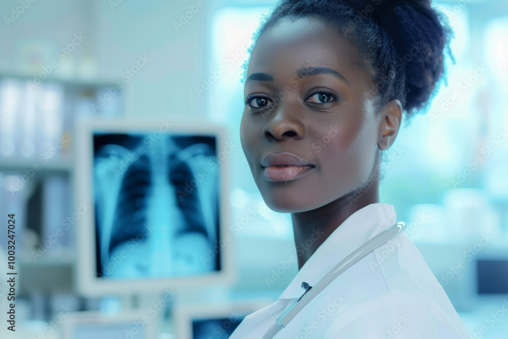 Afro-Caribbean radiologist analyzing x-rays in hospital, medical expertise, healthcare Afro-Caribbean radiologist analyzing x-rays in hospital, medical expertise, healthcare