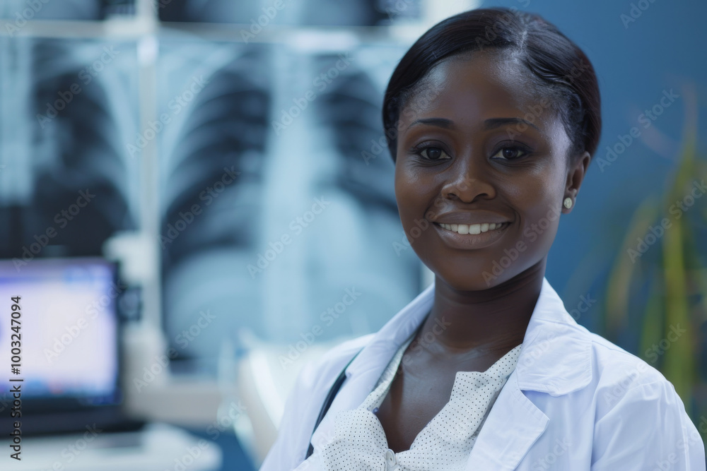 Afro-Caribbean radiologist analyzing x-rays in hospital, medical expertise, healthcare Afro-Caribbean radiologist analyzing x-rays in hospital, medical expertise, healthcare