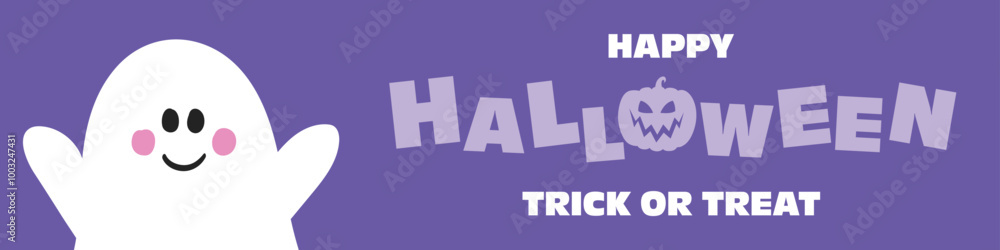 Halloween banner with funny hand drawn ghost. Vector illustration Halloween banner with funny hand drawn ghost. Vector illustration