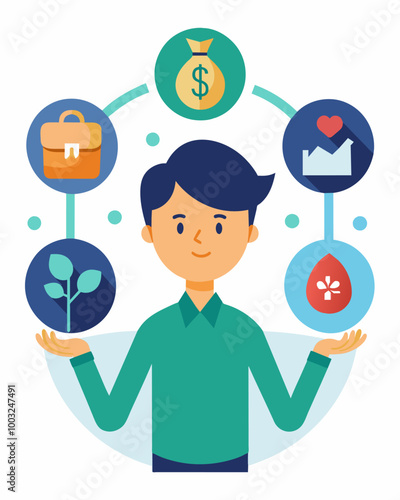 A person investing in activelymanaged funds and index funds to mitigate specific and systematic risks.. Vector illustration