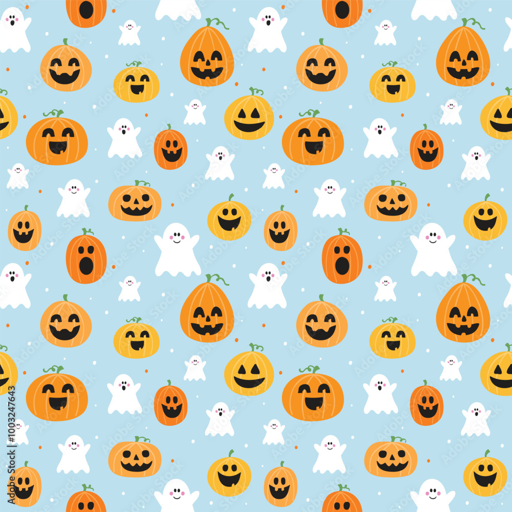 Cute Halloween pattern with spooky pumpkins and ghosts. Vector illustration Cute Halloween pattern with spooky pumpkins and ghosts. Vector illustration