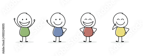 Collection of funny stickman with different emotions. Icon set. Vector