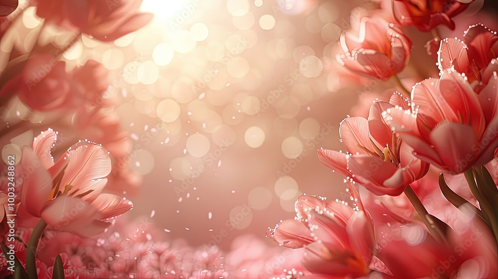 Tulip flowers on soft color background, romantic feminine composition, wedding invitation concept. Tulip flowers on soft color background, romantic feminine composition, wedding invitation concept.