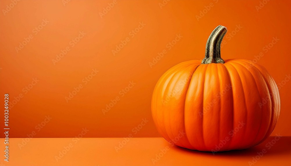 Simple composition featuring a single orange pumpkin on an orange surface with an orange background. The clean, minimalist arrangement emphasizes the pumpkin's natural shape and color contrast. Simple composition featuring a single orange pumpkin on an orange surface with an orange background. The clean, minimalist arrangement emphasizes the pumpkin's natural shape and color contrast.