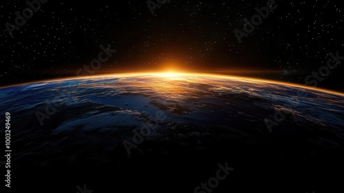 Wallpaper Mural a breathtaking view of the earth from space at sunrise, showcasing the vibrant colors of dawn illuminating the planet, with stars twinkling in the deep expanse of space Torontodigital.ca