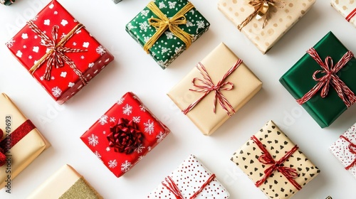 a collection of beautifully wrapped christmas gift boxes, isolated on a white background, symbolizing the joy of giving and festive spirit of the holiday season