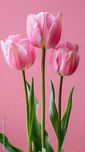 Tulip flowers on soft color background, romantic feminine composition, wedding invitation concept.