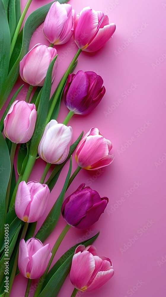 Tulip flowers on soft color background, romantic feminine composition, wedding invitation concept. Tulip flowers on soft color background, romantic feminine composition, wedding invitation concept.