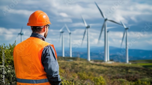 Wind Turbines in Scenic Countryside Landscape with Cloudy Sky