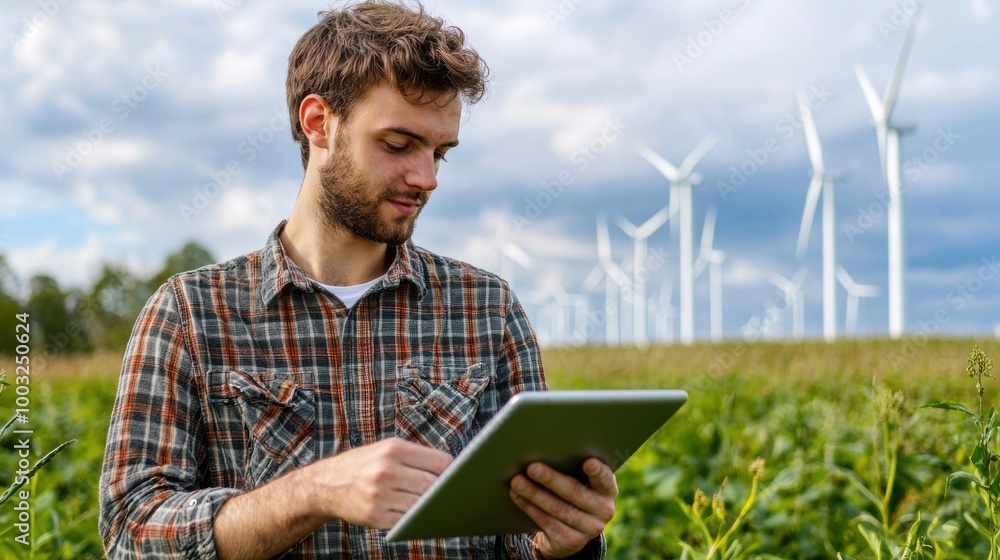Wind Turbines in Countryside Field with Green Agriculture Landscape Wind Turbines in Countryside Field with Green Agriculture Landscape