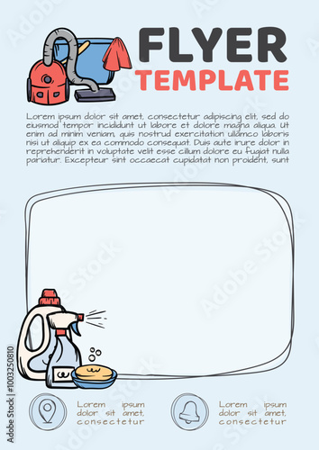 A simple vector template for advertising cleaning services, detergents and household chemicals. Layout of a flyer, handout, ad, post, banner.