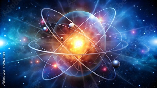 Wallpaper Mural futuristic technology background with glowing atomic core and orbiting planets Torontodigital.ca