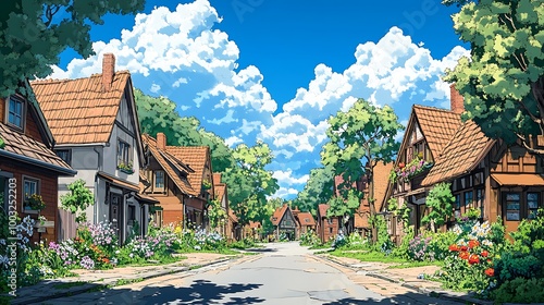 Wallpaper Mural Sunny Day in a Quaint Suburban Neighborhood Torontodigital.ca