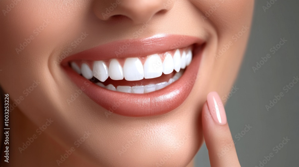 A close-up image of a smiling person with perfect white teeth, highlighting dental health, beauty, and confidence through a polished and aesthetically pleasing expression. A close-up image of a smiling person with perfect white teeth, highlighting dental health, beauty, and confidence through a polished and aesthetically pleasing expression.