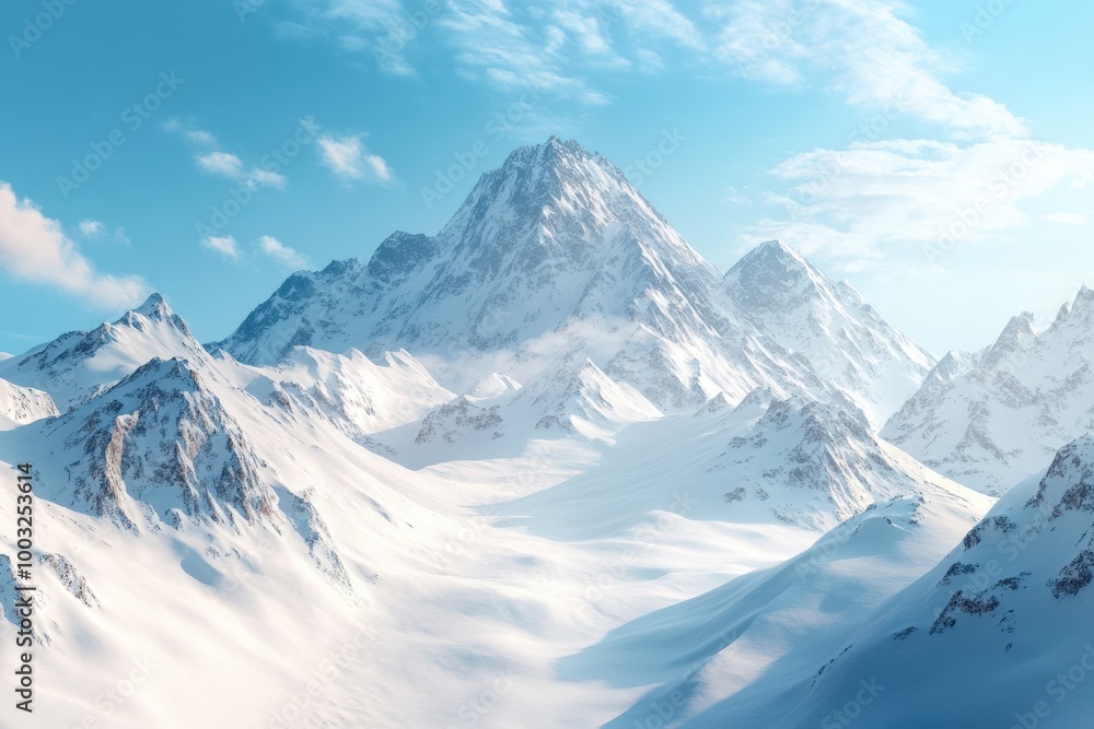 A snowy mountain range with a clear blue sky, generative ai image A snowy mountain range with a clear blue sky, generative ai image