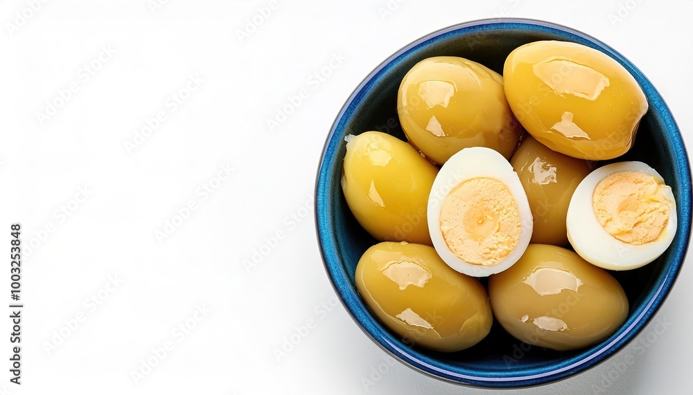 Pickled eggs are hard boiled chicken egg that is cured in vinegar or brine as a way to preserve the food so that it could be eaten months later as a snack or hors d'œuvre popular in pubs, bars, tavern Pickled eggs are hard boiled chicken egg that is cured in vinegar or brine as a way to preserve the food so that it could be eaten months later as a snack or hors d'œuvre popular in pubs, bars, tavern