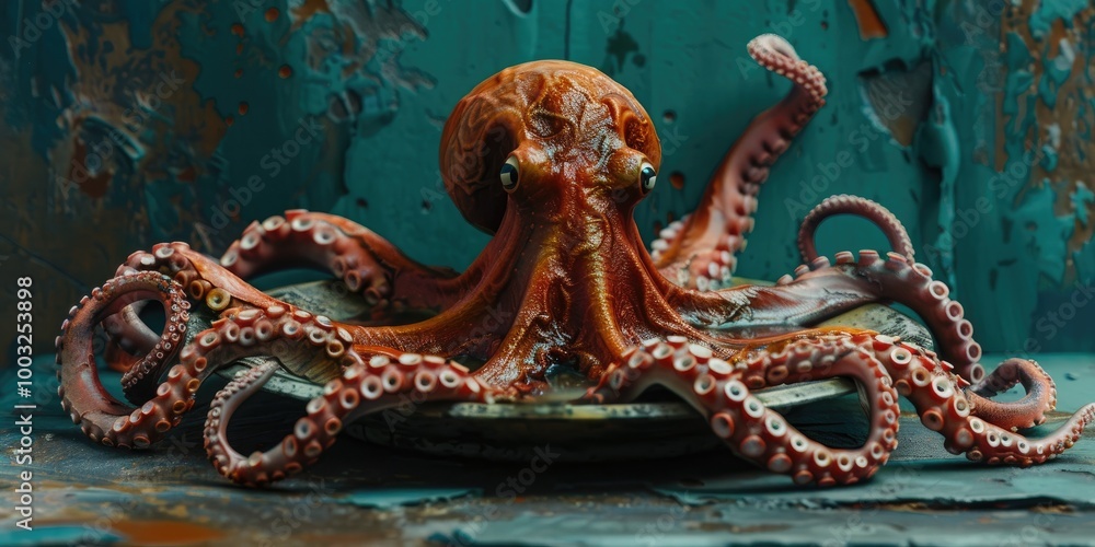 Obraz premium Creating a DIY octopus using simple supplies such as a disposable plate and paper strips for tentacles made from used toilet paper rolls.