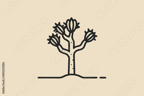 Joshua tree ink sketch hand drawn vector illustration on isolated background. Minimalist line art of yucca plant, desert nature of American southwest. Design element for card, label, logo, paper, sign photo