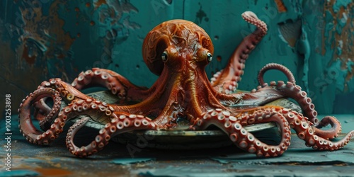 Creating a DIY octopus using simple supplies such as a disposable plate and paper strips for tentacles made from used toilet paper rolls. photo