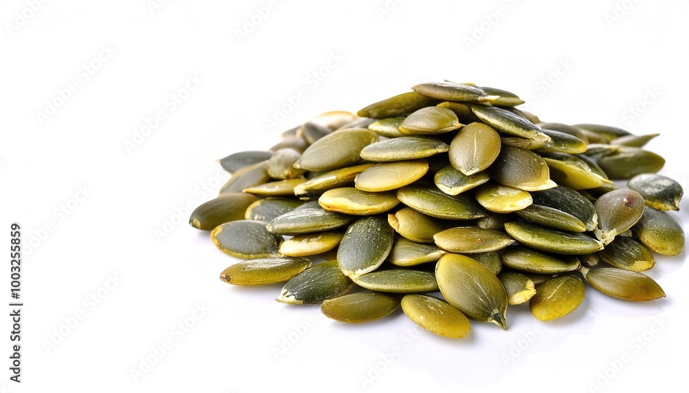 pumpkin seed or pepita are edible and typically flat and oval with one axis of symmetry, have a white outer husk, and are light green after the husk is removed. Isolated on white background pumpkin seed or pepita are edible and typically flat and oval with one axis of symmetry, have a white outer husk, and are light green after the husk is removed. Isolated on white background
