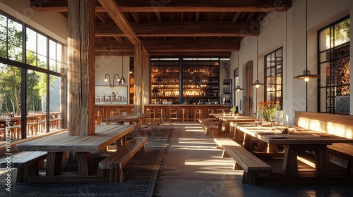 Wallpaper Mural A communal dining hall adorned with rustic tables and benches fosters a warm atmosphere for shared meals and connection. Torontodigital.ca