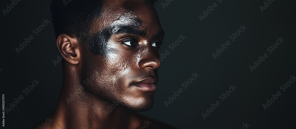 A striking image of a man with vitiligo, focusing on the contrast between skin colors. This portrait symbolizes strength in embracing differences and body positivity. Body positivi A striking image of a man with vitiligo, focusing on the contrast between skin colors. This portrait symbolizes strength in embracing differences and body positivity. Body positivi