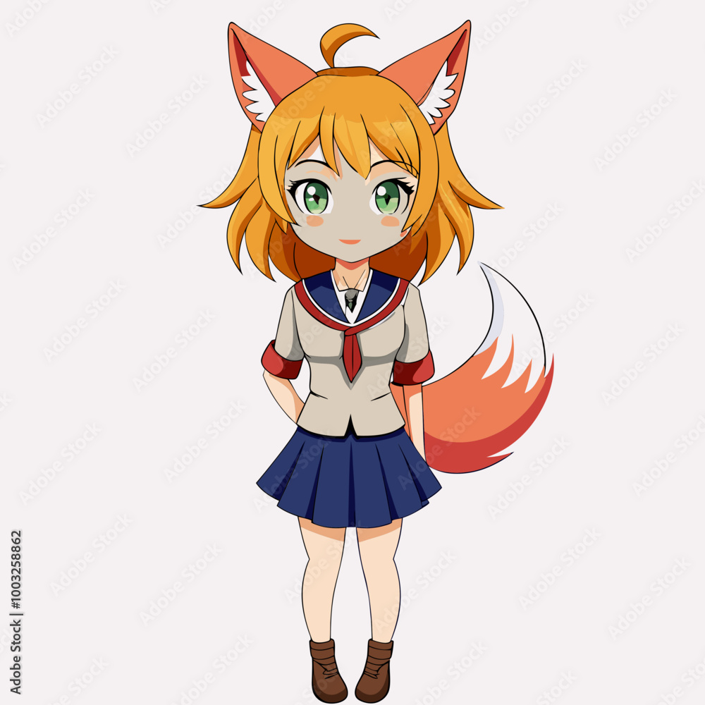 Fox-Eared Anime Girl: Captivating Vector Set with Dynamic Poses Fox-Eared Anime Girl: Captivating Vector Set with Dynamic Poses