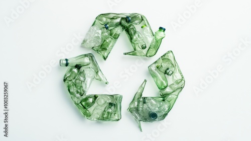 Recycle symbol formed with plastic bottles highlighting eco-friendliness