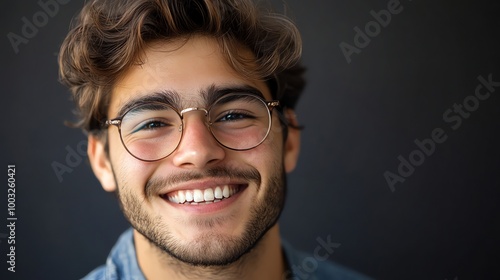 Portrait of a smiling young man wearing glasses.