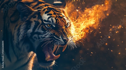 Wallpaper Mural Dynamic image roaring tiger surrounded blazing fiery flames image Torontodigital.ca